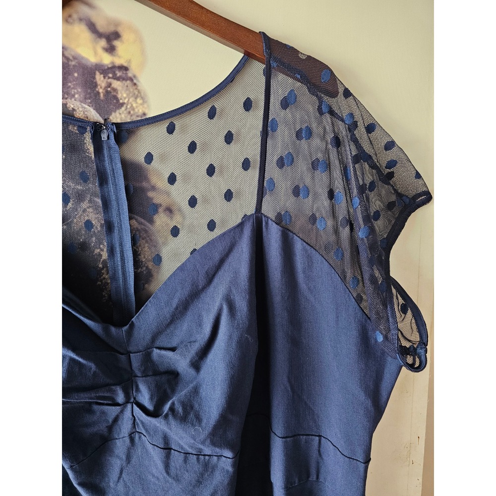 Torrid Blue Polka Dot Mesh Illusion Neckline Fit & Flare Swing Dress Size 28 - Picture 3 of 10